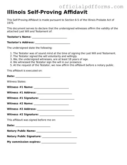 Printable Illinois Self-Proving Affidavit Template
