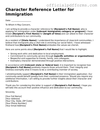 Valid Character Reference Letter for Immigration Document