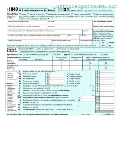 Fill in a Valid IRS 1040 Form