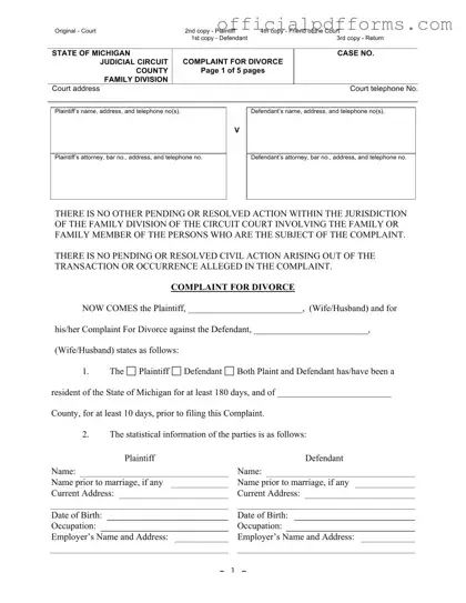 Fill in a Valid Michigan Complaint Divorce Form