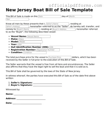 Printable New Jersey Boat Bill of Sale Template