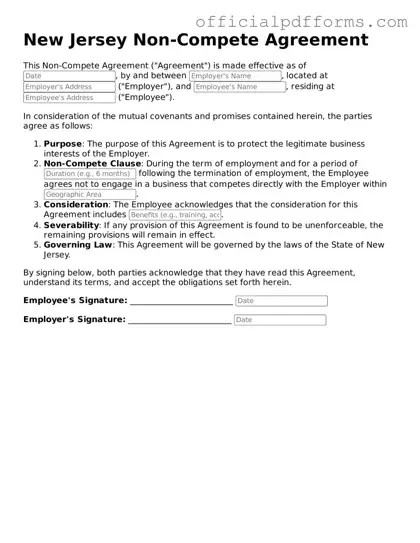 Printable New Jersey Non-compete Agreement Template