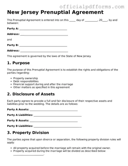 Printable New Jersey Prenuptial Agreement Template