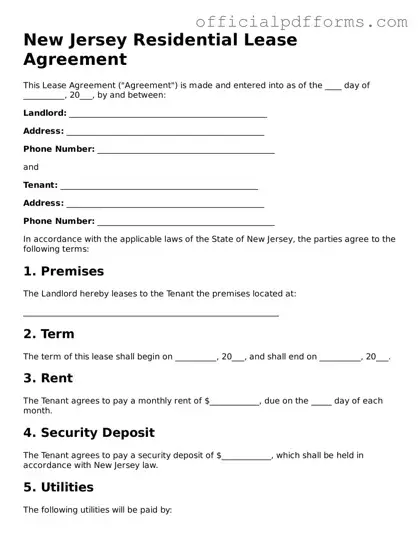Printable New Jersey Lease Agreement Template