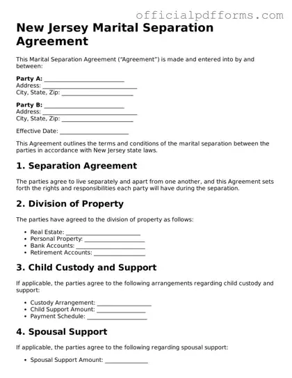 Printable New Jersey Marital Separation Agreement Template