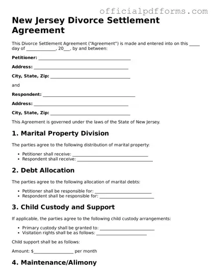 Printable New Jersey Divorce Settlement Agreement Template