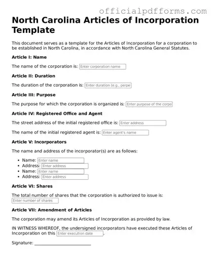 Printable North Carolina Articles of Incorporation Template