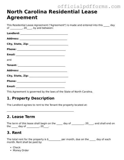 Printable North Carolina Residential Lease Agreement Template