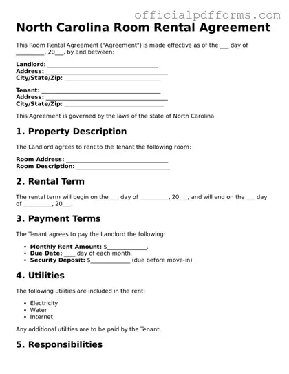 Printable North Carolina Room Rental Agreement Template