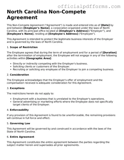 Printable North Carolina Non-compete Agreement Template