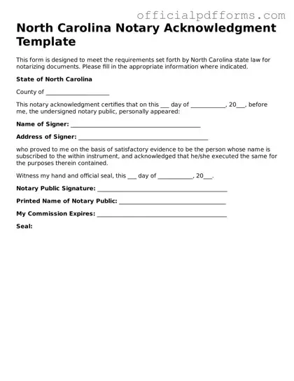 Printable North Carolina Notary Acknowledgement Template