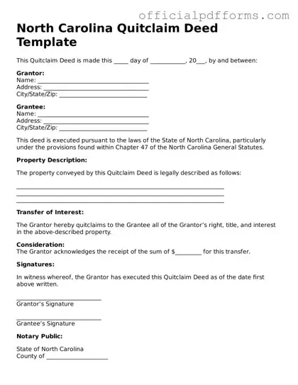 Printable North Carolina Quitclaim Deed Template