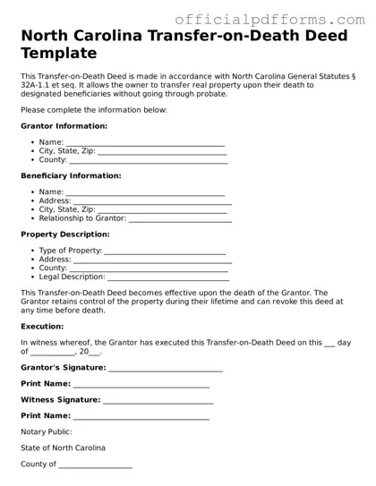 Printable North Carolina Transfer-on-Death Deed Template