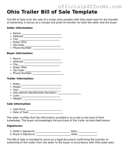 Printable Ohio Trailer Bill of Sale Template