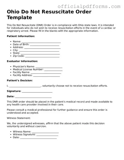 Printable Ohio Do Not Resuscitate Order Template