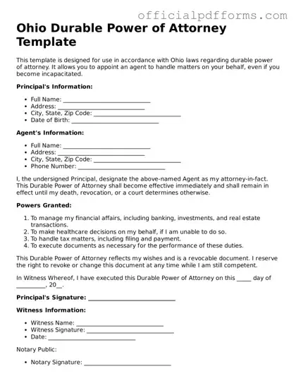 Printable Ohio Durable Power of Attorney Template