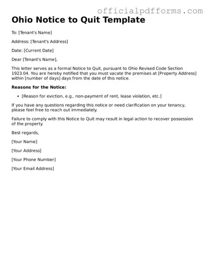 Printable Ohio Notice to Quit Template