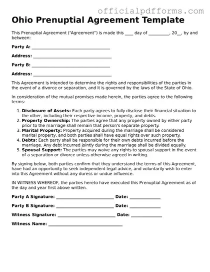Printable Ohio Prenuptial Agreement Template