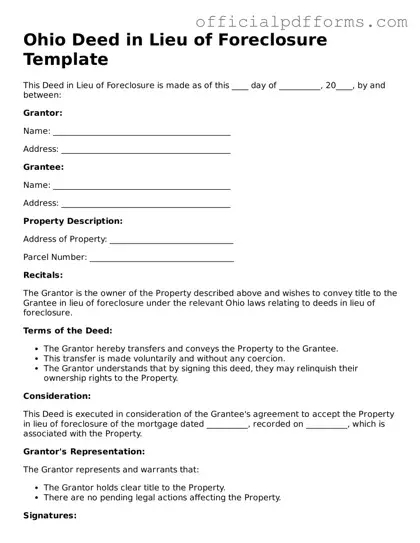 Printable Ohio Deed in Lieu of Foreclosure Template
