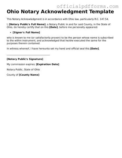 Printable Ohio Notary Acknowledgement Template