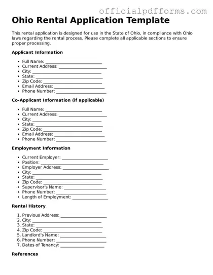 Printable Ohio Rental Application Template