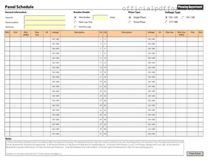 Fill in a Valid Electrical Panel Schedule Form