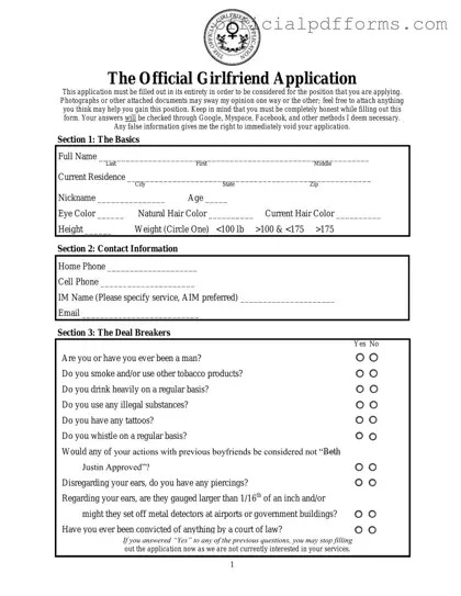 Fill in a Valid Girlfriend Application Form