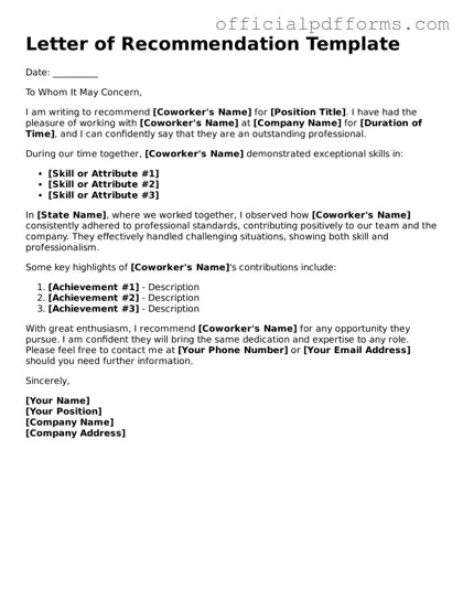 Valid Letter of Recommendation for Coworker Document