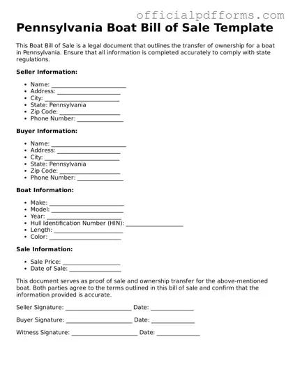 Printable Pennsylvania Boat Bill of Sale Template