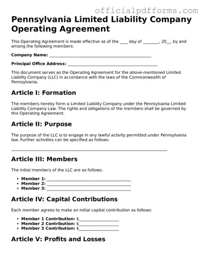 Printable Pennsylvania Operating Agreement Template
