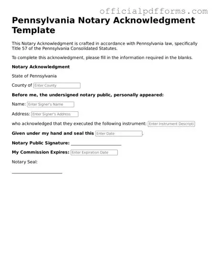 Printable Pennsylvania Notary Acknowledgement Template
