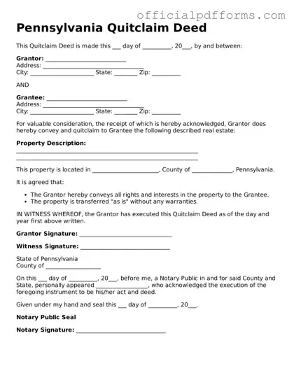 Printable Pennsylvania Quitclaim Deed Template