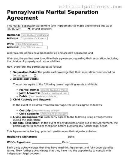 Printable Pennsylvania Marital Separation Agreement Template