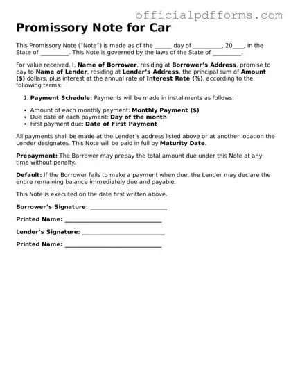 Valid Promissory Note for a Car Document