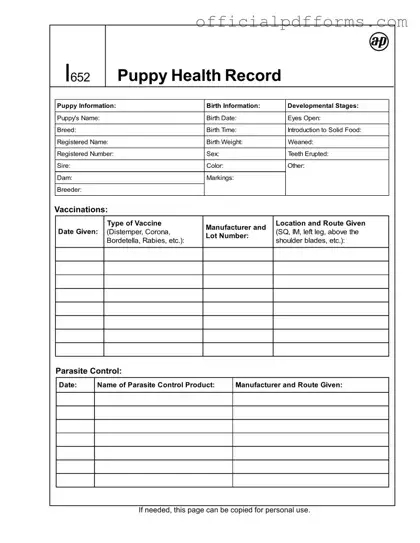 Fill in a Valid Puppy Health Record Form