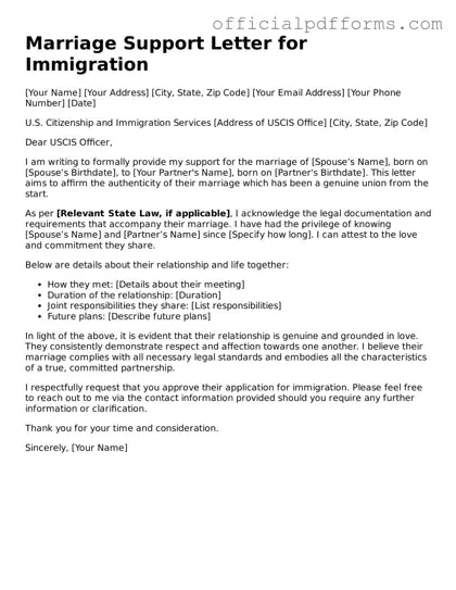 Valid Marriage Support Letter for Immigration Document