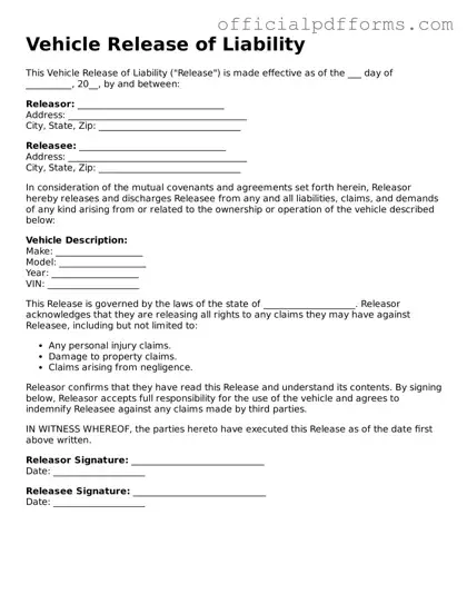 Valid Vehicle Release of Liability Document