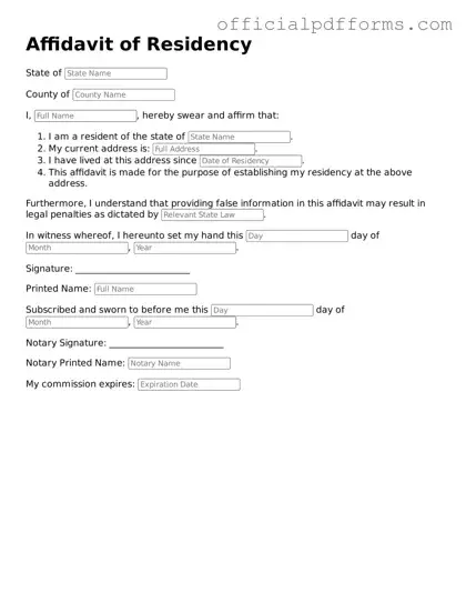 Valid Affidavit of Residency Document
