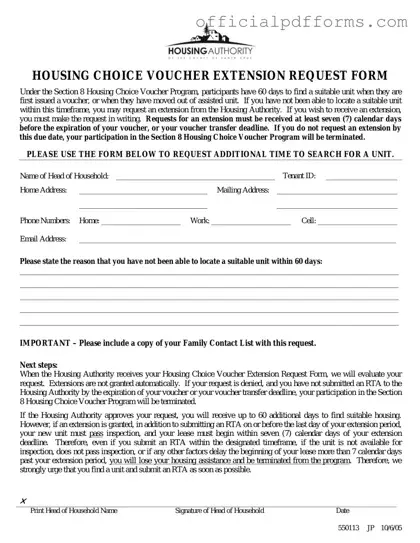 Fill in a Valid Section 8 Voucher Extension Form