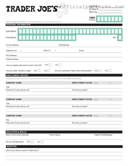 Fill in a Valid Trader Joe's application Form