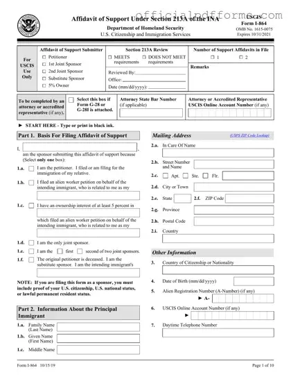 Fill in a Valid USCIS I-864 Form