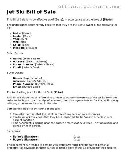 Valid Jet Ski Bill of Sale Document