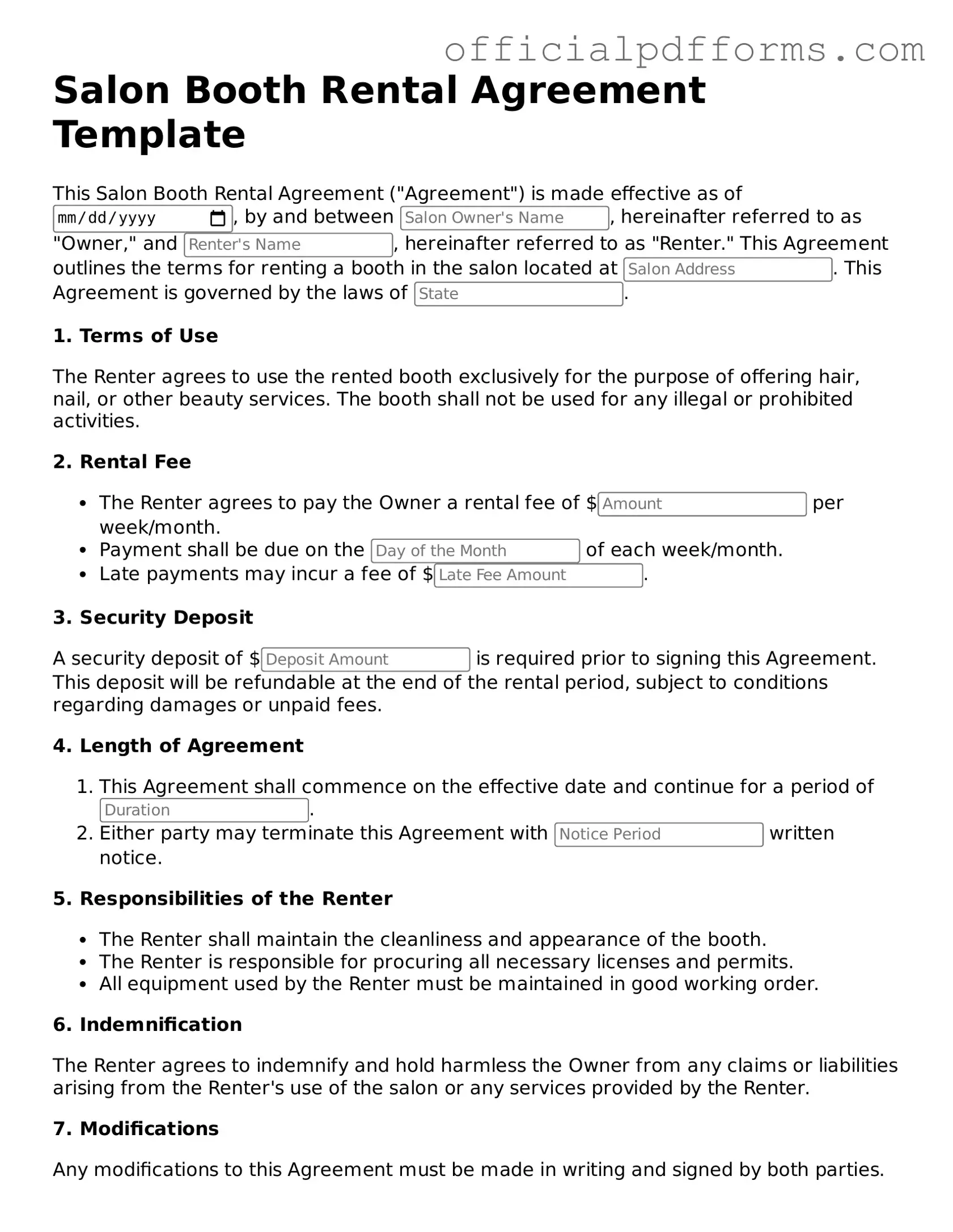 Valid Salon Booth Rental Agreement Document
