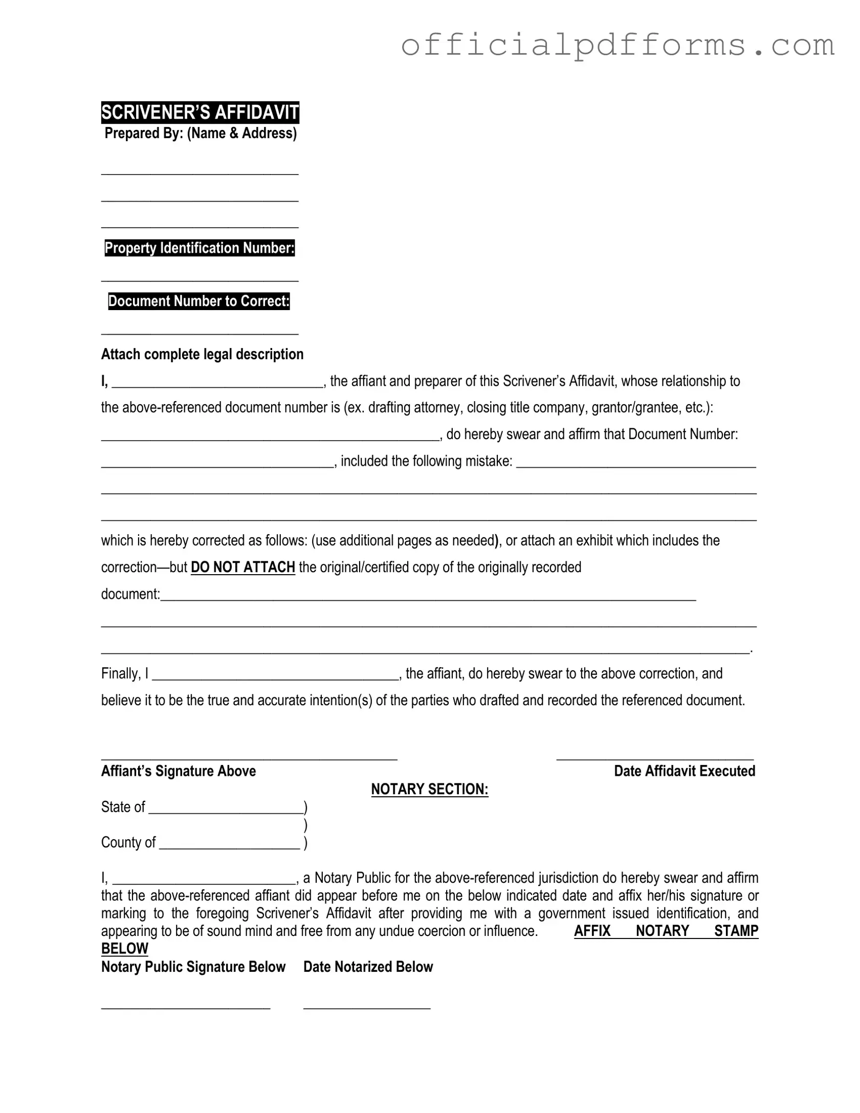 Fill in a Valid Scrivener's Affidavit Form