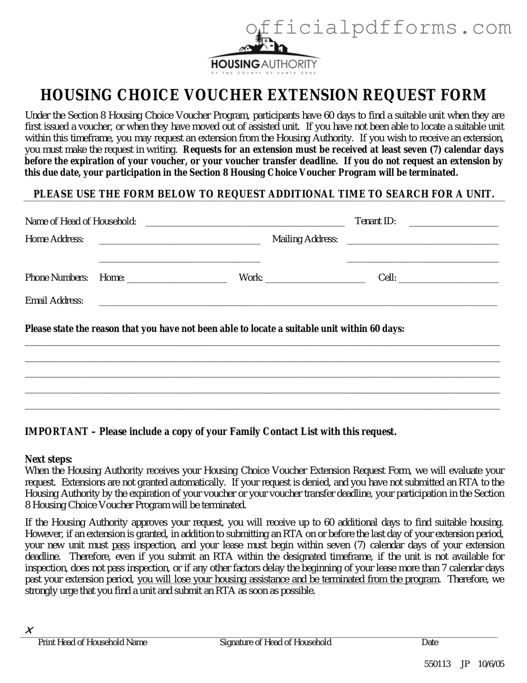 Fill in a Valid Section 8 Voucher Extension Form