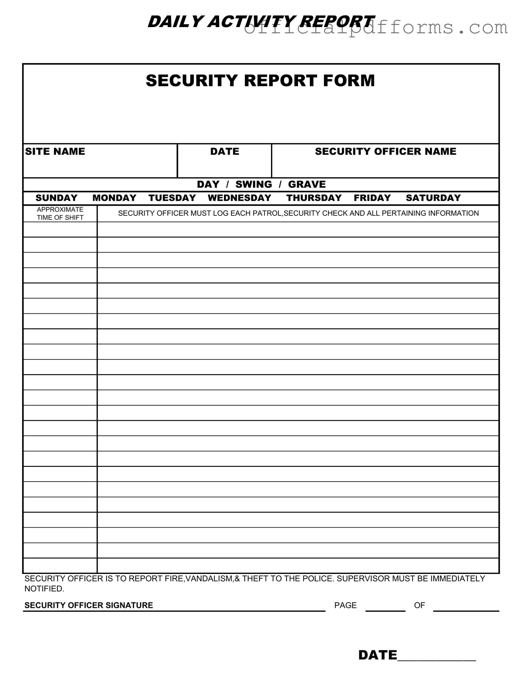 Fill in a Valid Security Guard Daily Report Sample Form