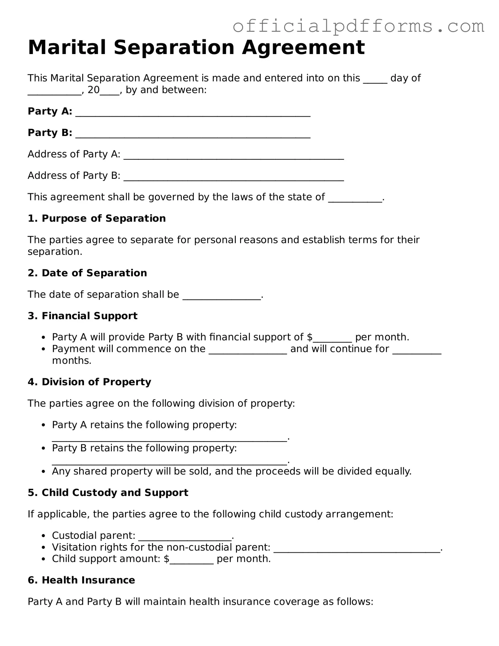 Valid Marital Separation Agreement Document