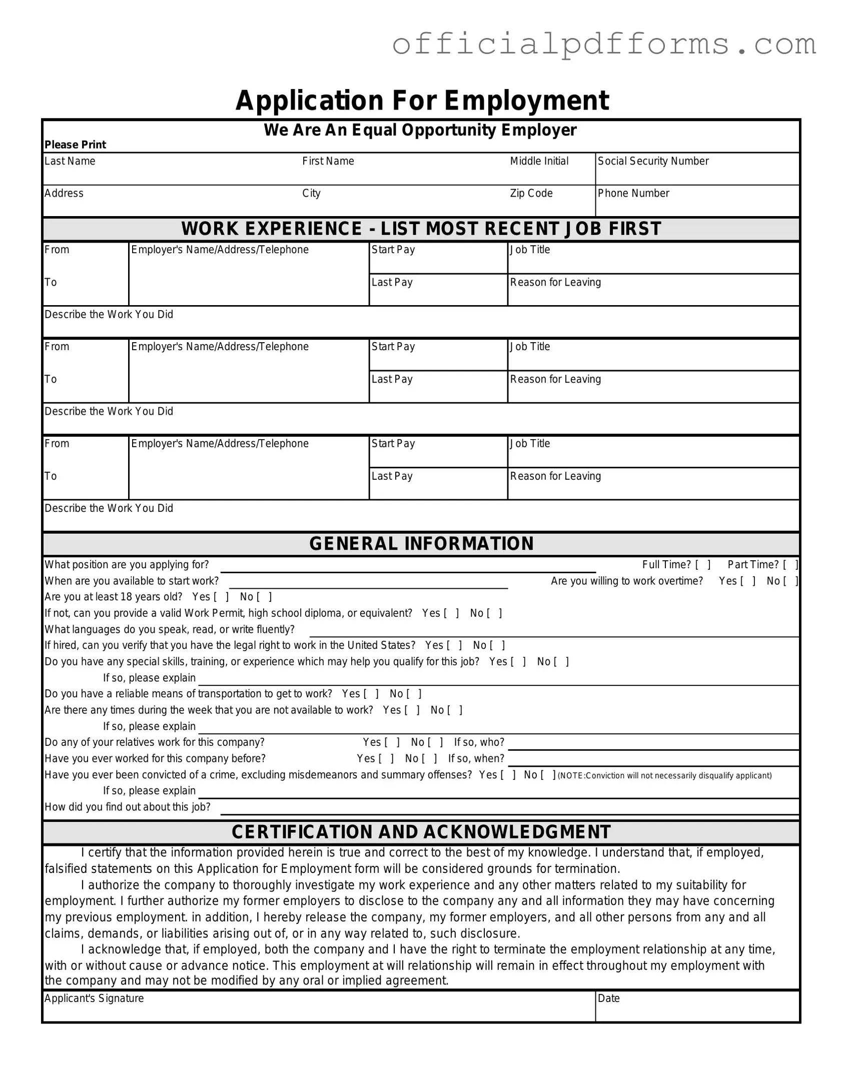 Fill in a Valid Spanish Application Employment Form