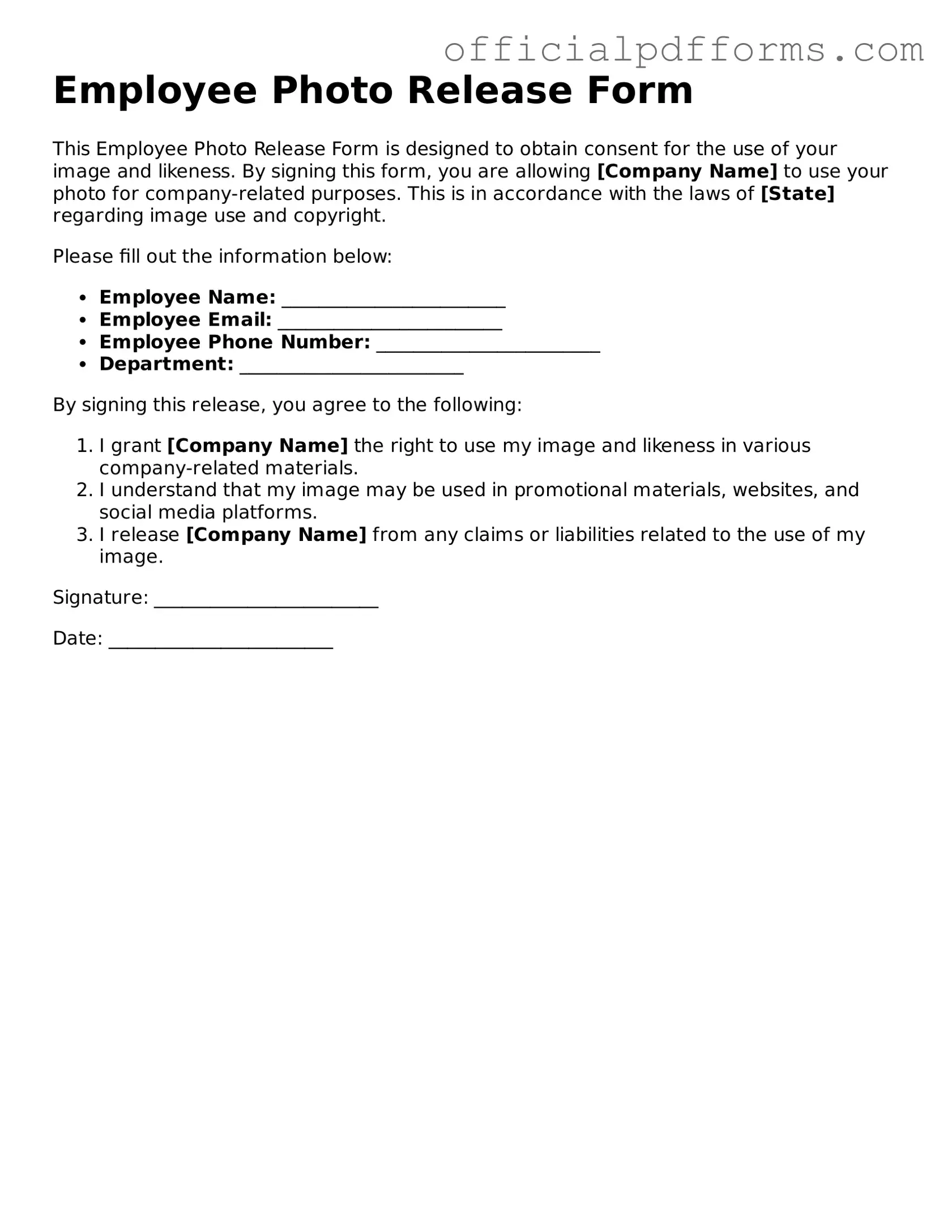 Valid Employee Photo Release Document