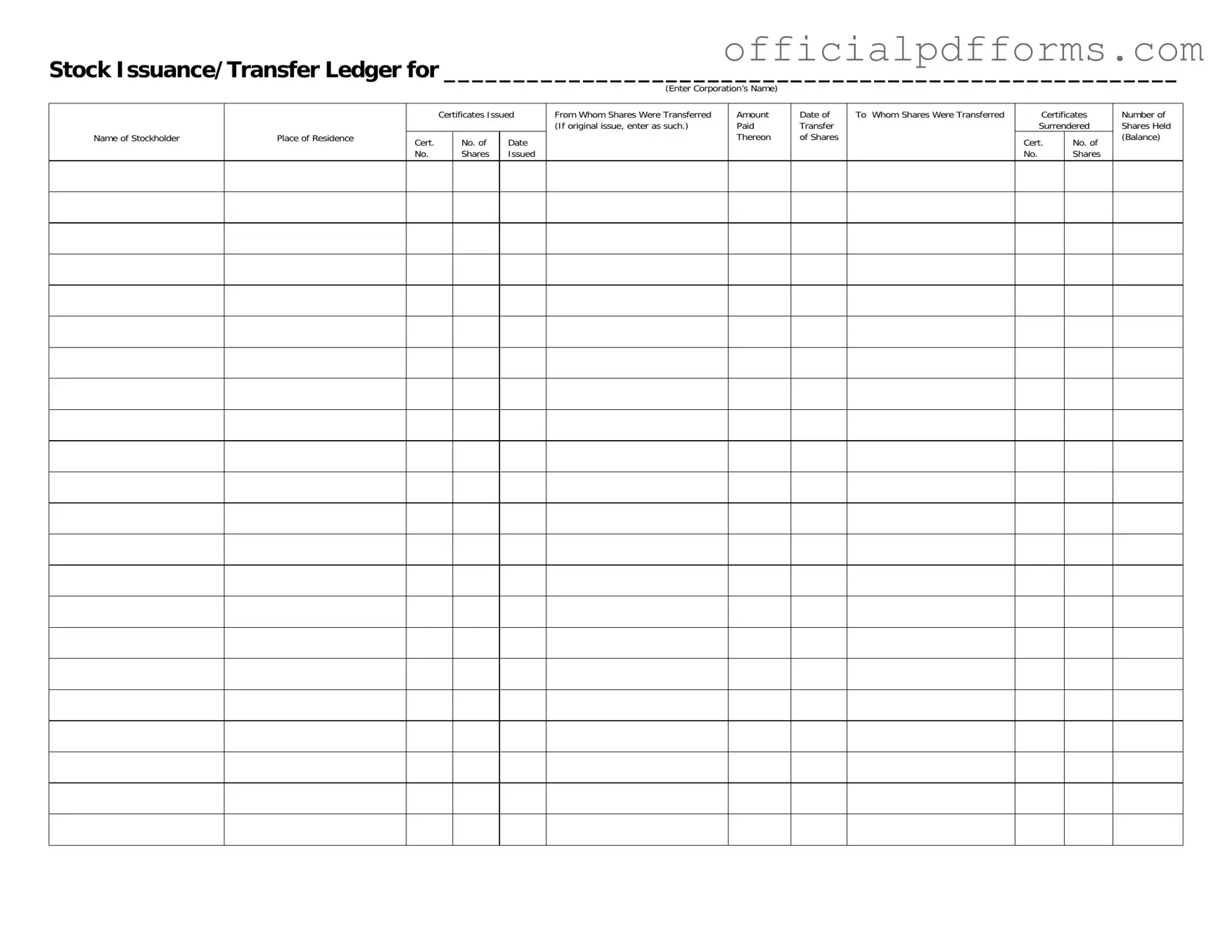 Fill in a Valid Stock Transfer Ledger Form